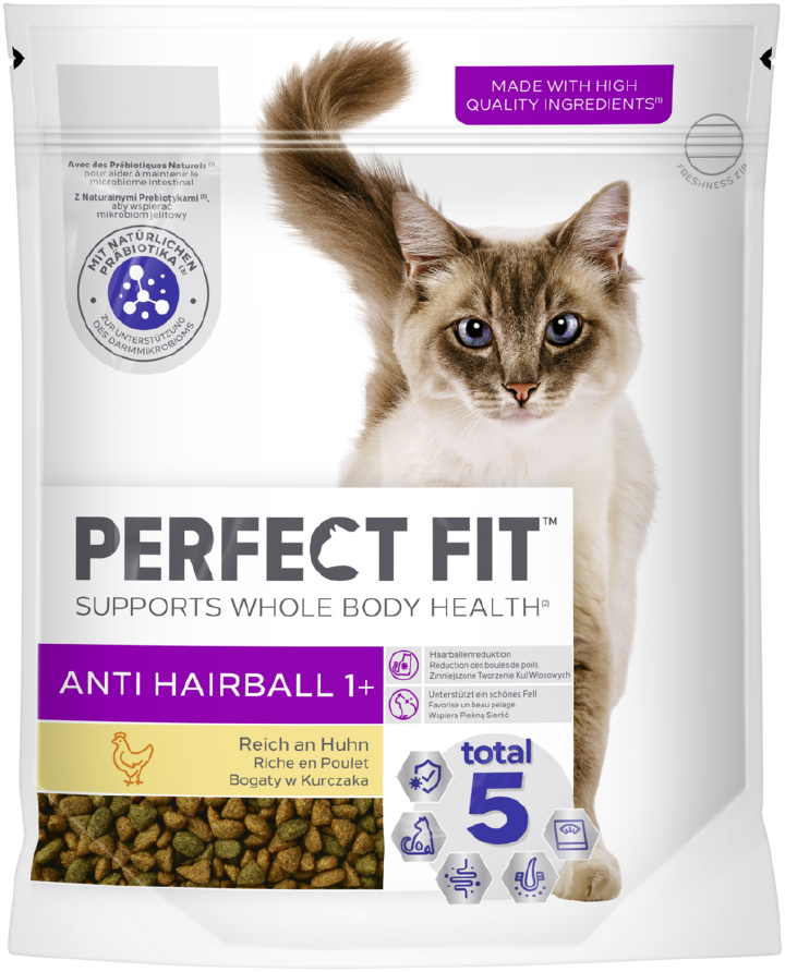 PERFECT FIT Katzen-Trockenfutter Anti-Hairball mit Huhn